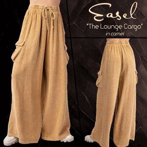 EASEL “The Lounge Cargo” Cotton Mineral Washed Pants Wide Leg Relax Fit Pockets